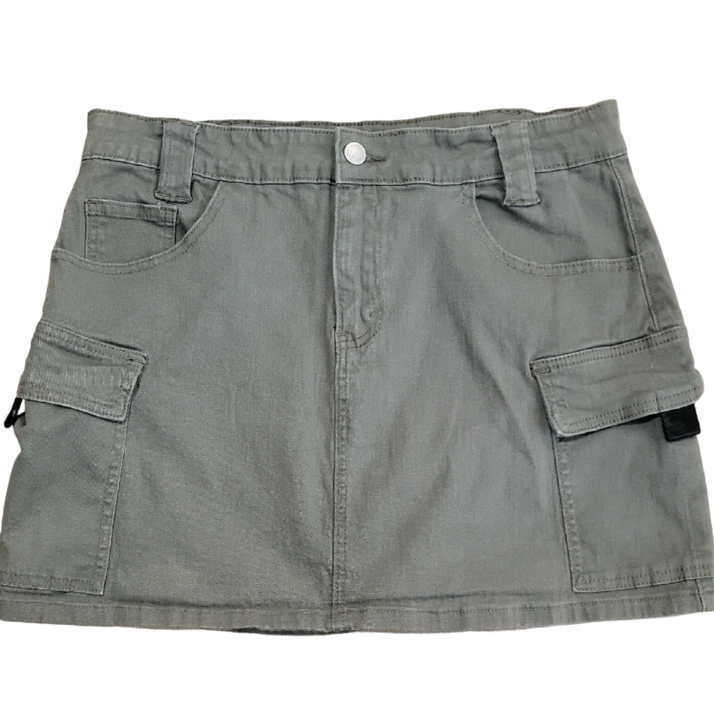 Almost Famous Olive Green Cargo Pocket Denim Mini Skirt Size Large EUC